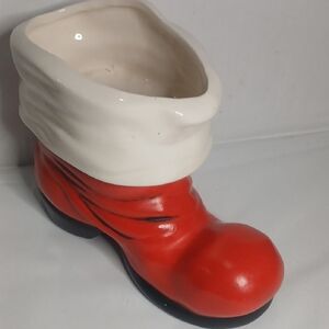 Festive Red and White Ceramic Boot Planter